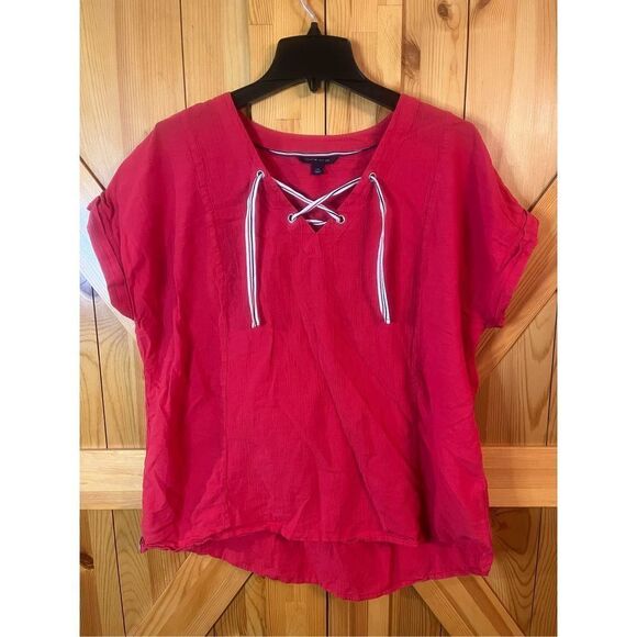 Tommy Hilfiger short sleeve blouse, size large ￼(1597) - Picture 1 of 5